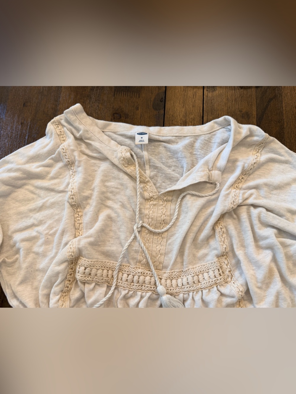 Old Navy Cream Tunic Top with Crochet Trim